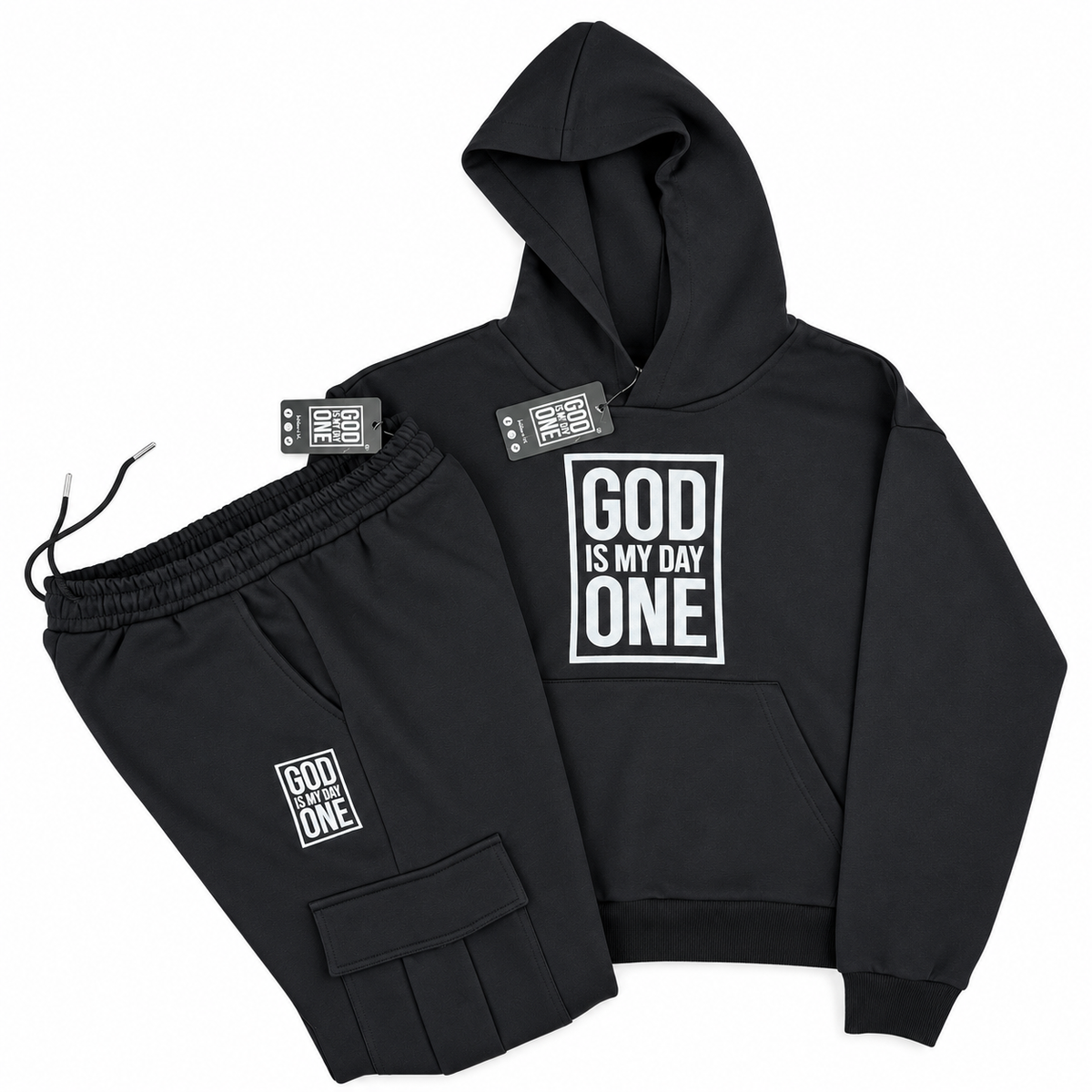 God Is My Day One Black Christian Tracksuit Set | Embroidered