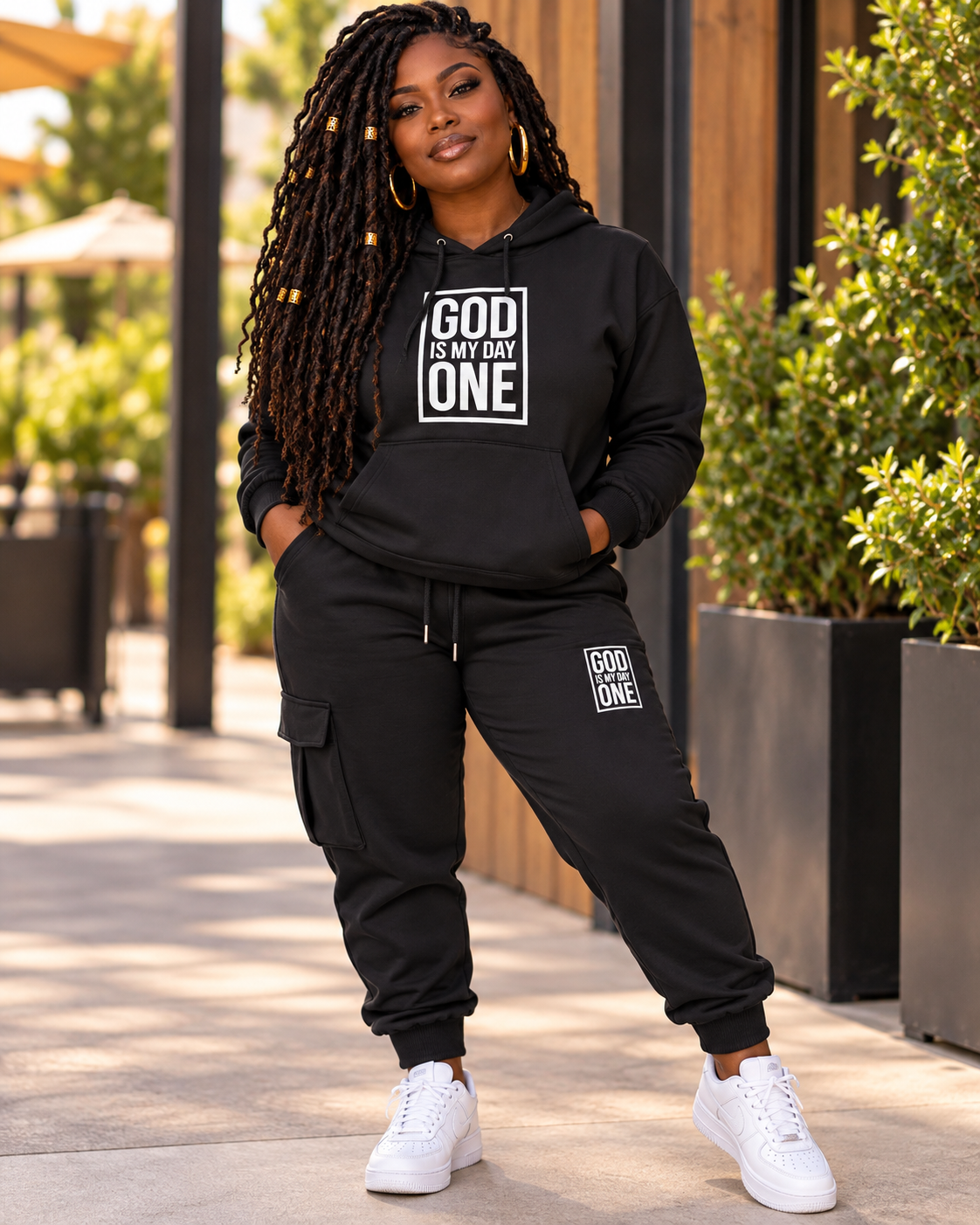 God Is My Day One Black Christian Tracksuit Set | Embroidered