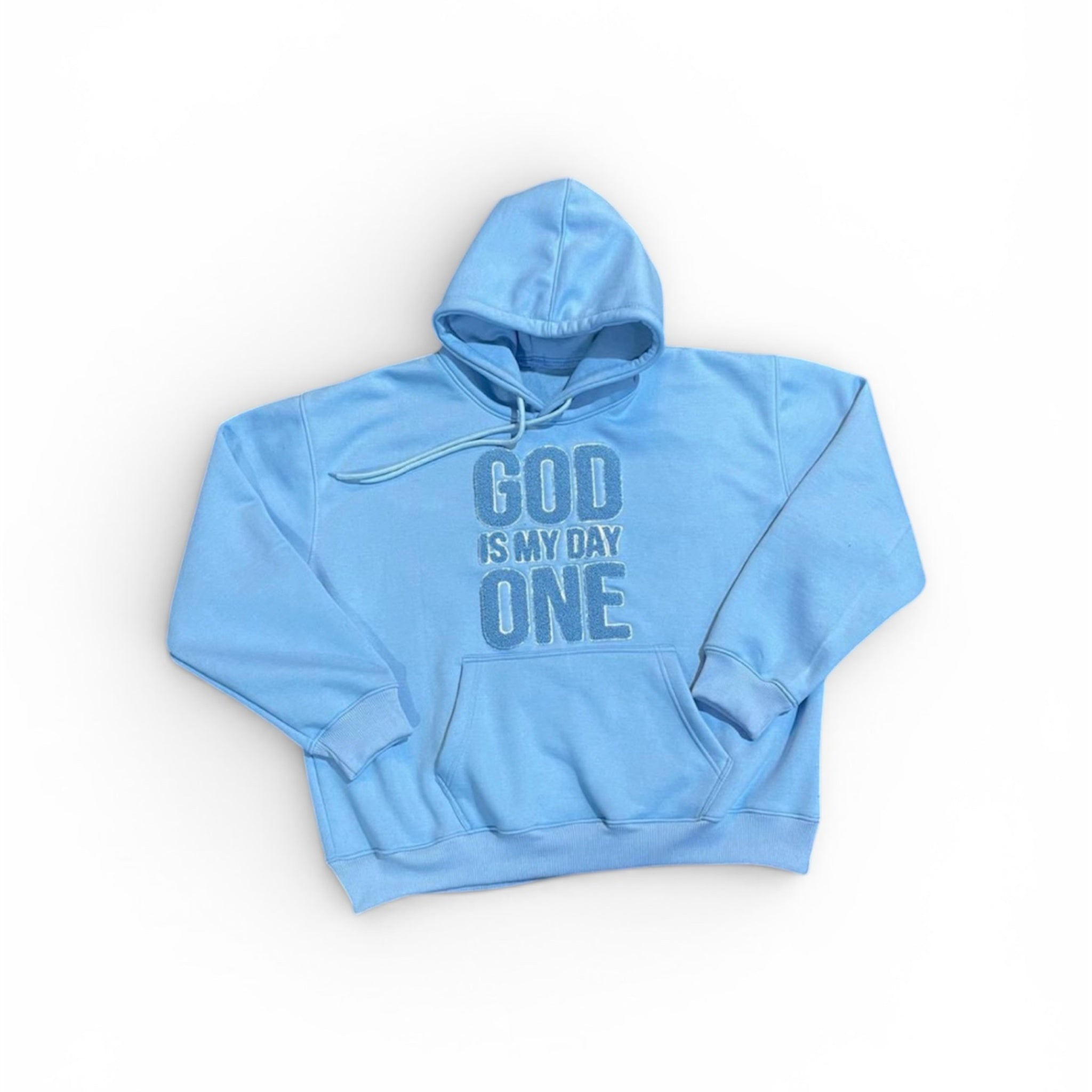 God Is My Day One Chenille Hoodie - North Carolina Blue