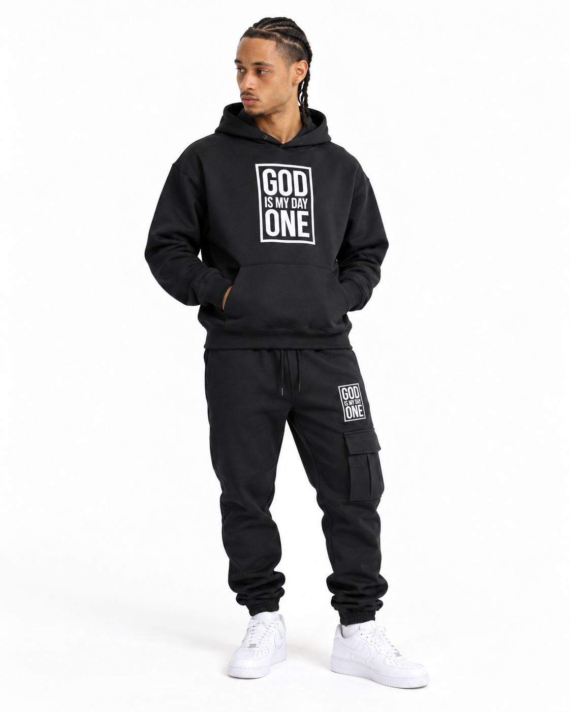 God Is My Day One Black Christian Tracksuit Set | Embroidered