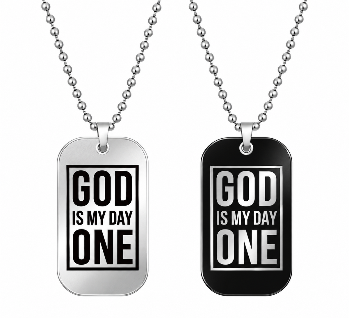God Is My Day One Christian Dog Tag Necklace | Stainless Steel 24" Chain