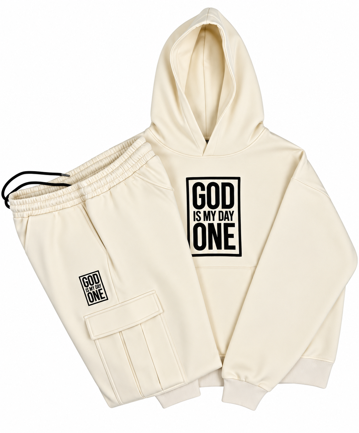 God Is My Day One Cream Christian Tracksuit Set | Embroidered