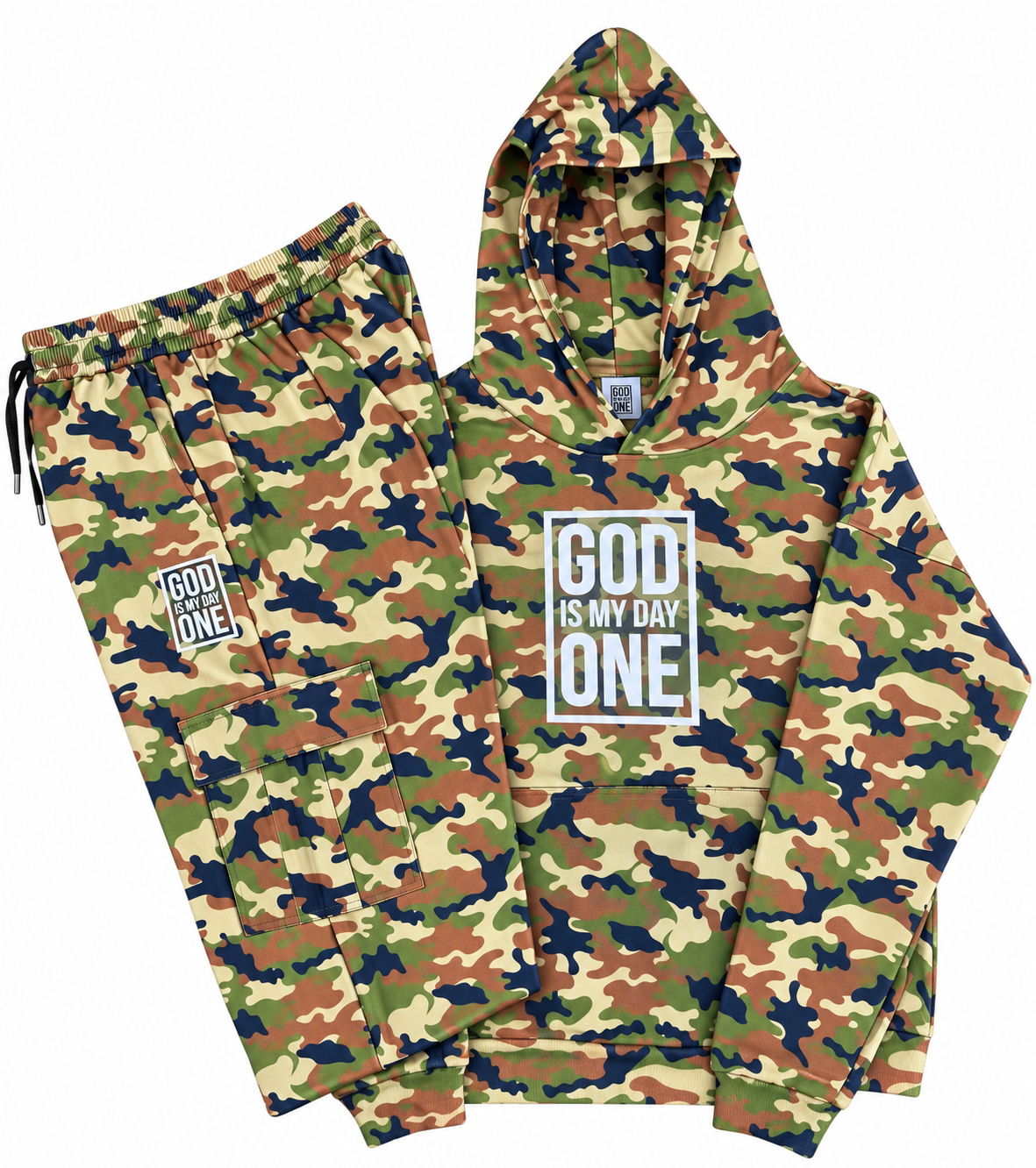 God Is My Day One Camouflage Christian Tracksuit Set | Embroidered