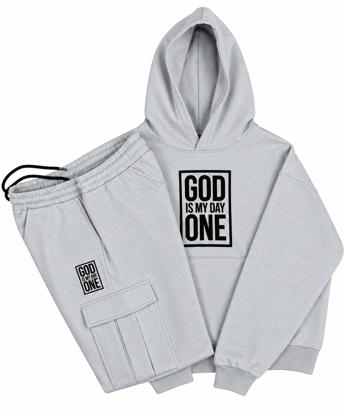 God Is My Day One Gray Christian Tracksuit Set | Embroidered