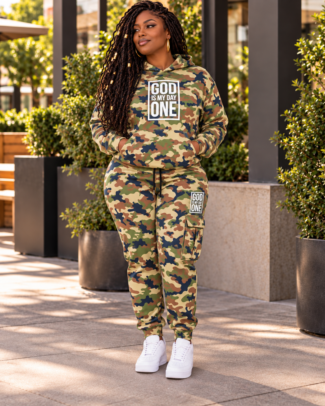 God Is My Day One Camouflage Christian Tracksuit Set | Embroidered
