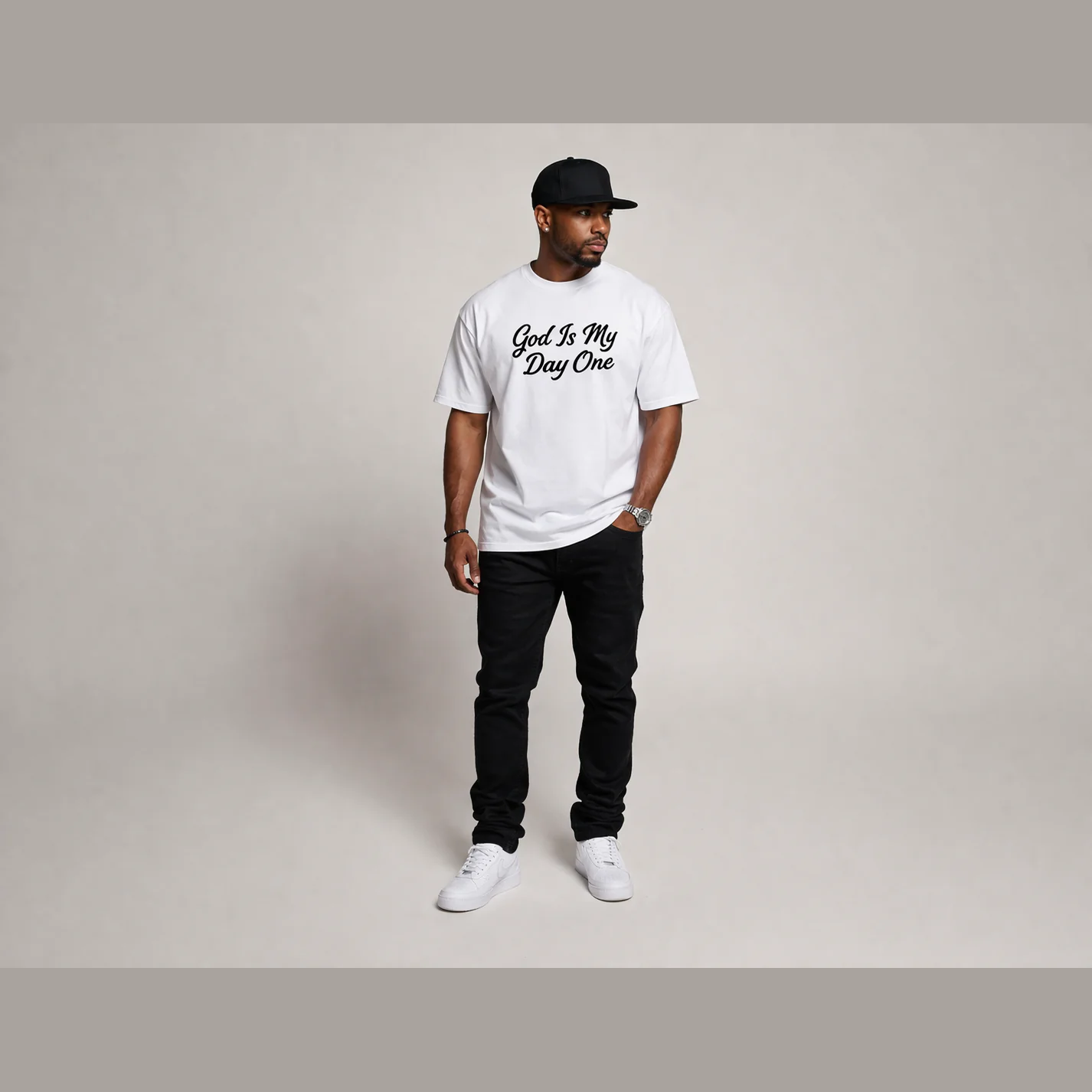 God Is My Day One™ Cursive Tee – White